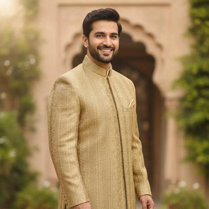 Classic Golden Mid-open Long Coat