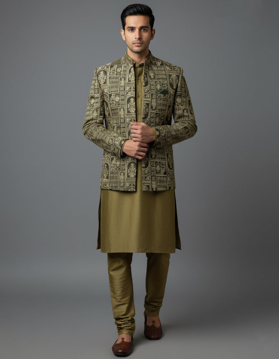 Cotton Silk Embroidered Open Prince Coat
