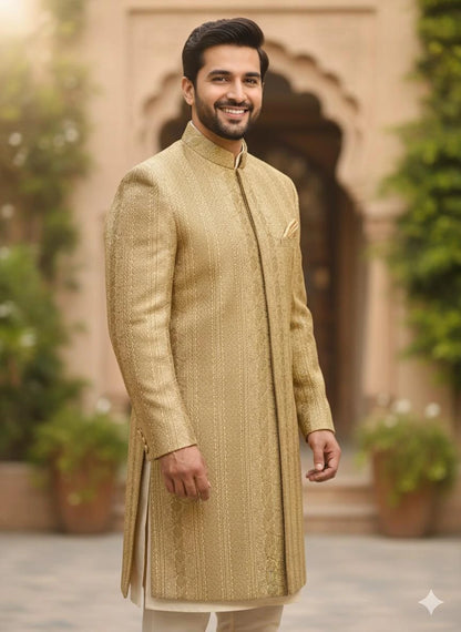 Classic Golden Mid-open Long Coat