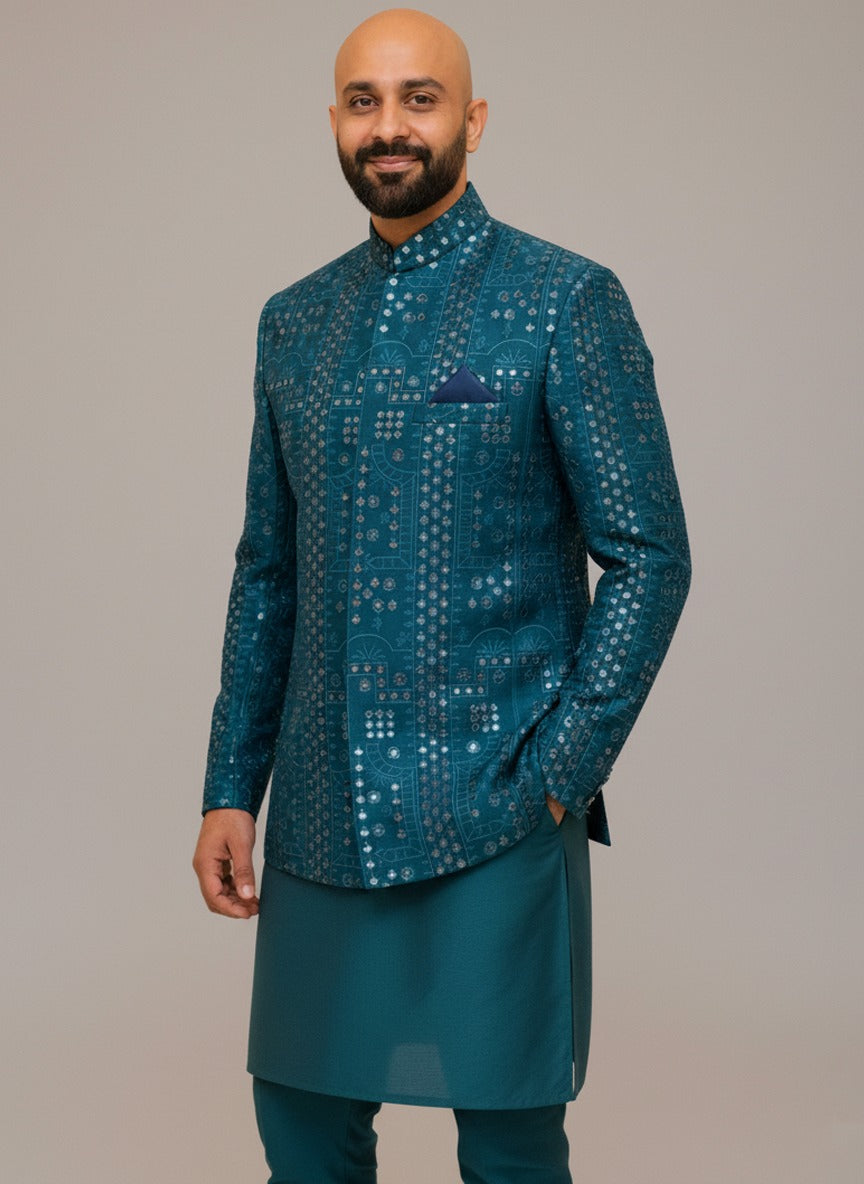 Cotton Silk Embroidered Open- Prince Coat