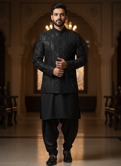 Cotton Silk Embroidered Open- Prince Coat